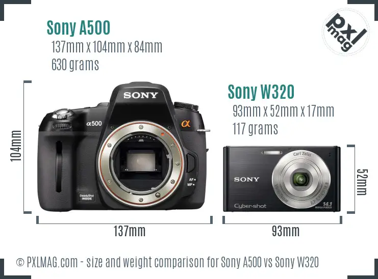 Sony A500 vs Sony W320 size comparison