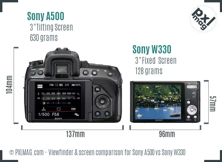Sony A500 vs Sony W330 Screen and Viewfinder comparison