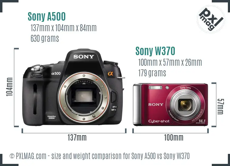 Sony A500 vs Sony W370 size comparison