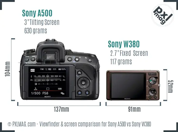 Sony A500 vs Sony W380 Screen and Viewfinder comparison