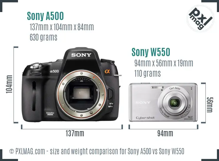 Sony A500 vs Sony W550 size comparison