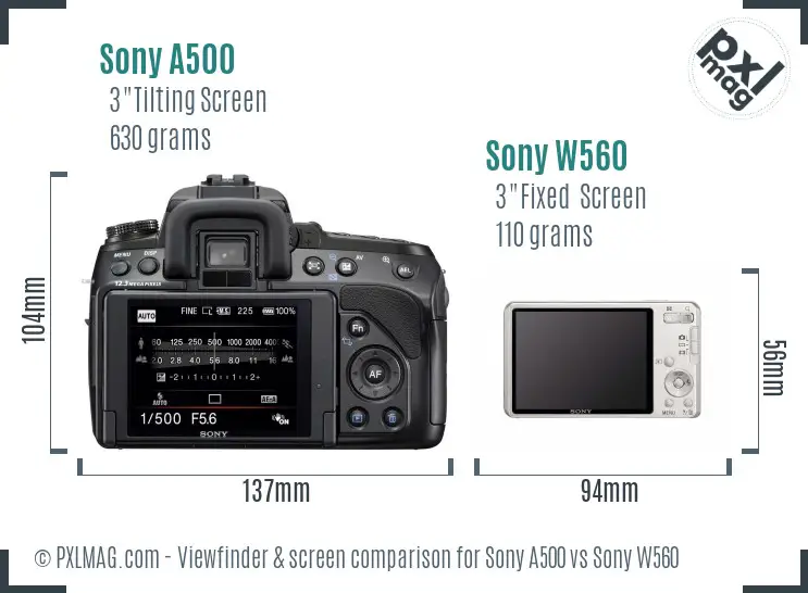 Sony A500 vs Sony W560 Screen and Viewfinder comparison