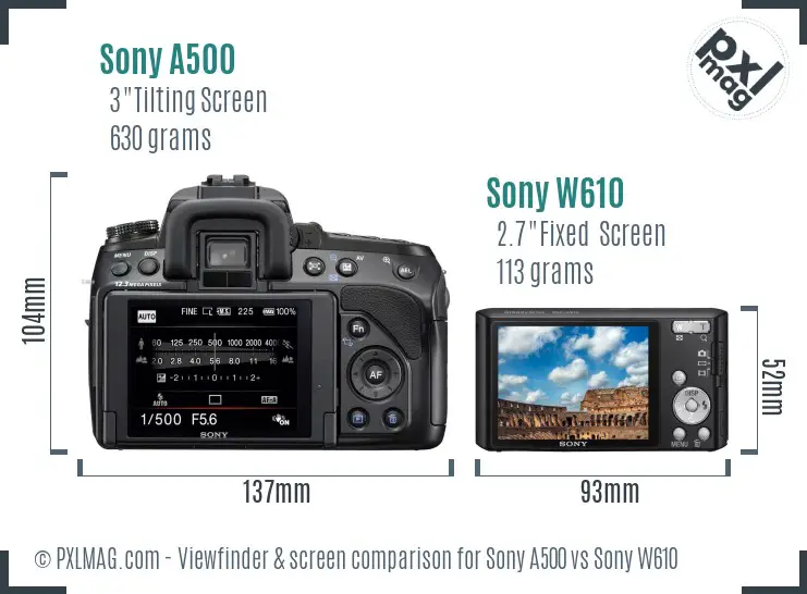 Sony A500 vs Sony W610 Screen and Viewfinder comparison
