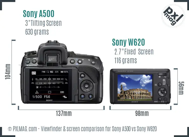 Sony A500 vs Sony W620 Screen and Viewfinder comparison