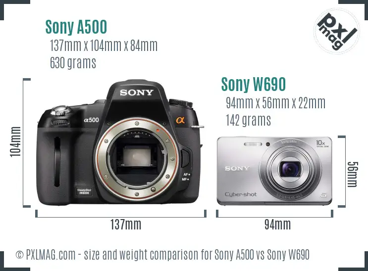 Sony A500 vs Sony W690 size comparison