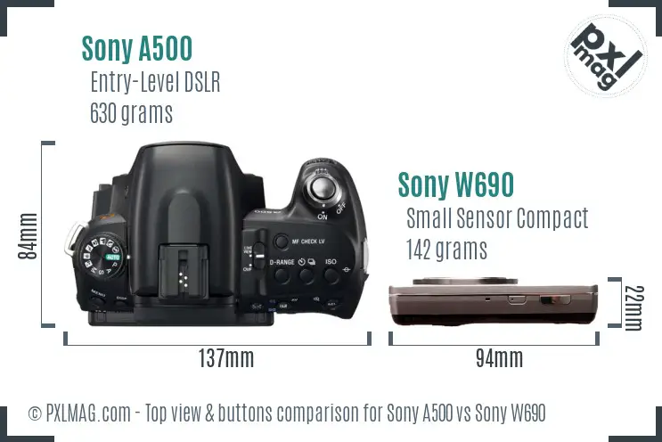 Sony A500 vs Sony W690 top view buttons comparison