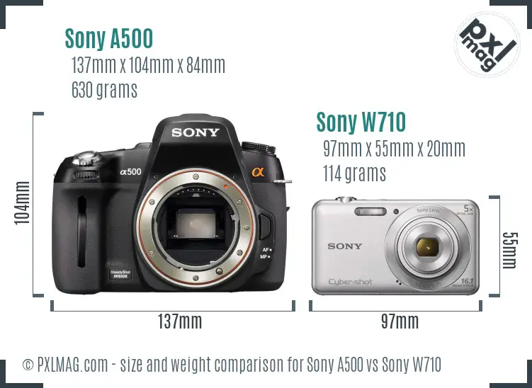 Sony A500 vs Sony W710 size comparison