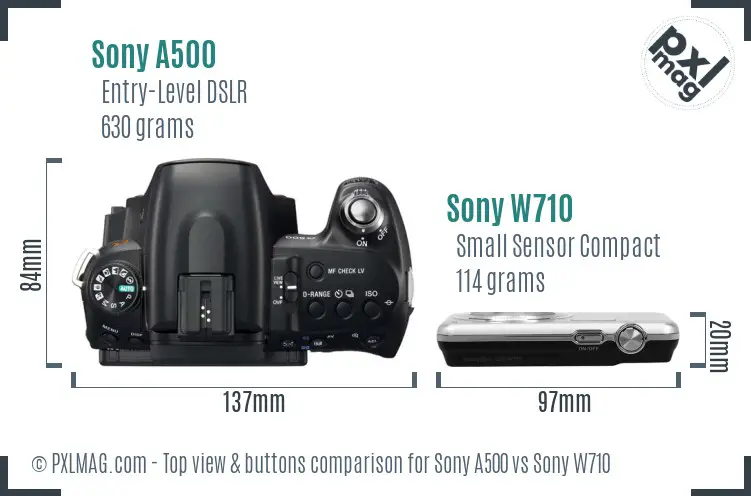 Sony A500 vs Sony W710 top view buttons comparison
