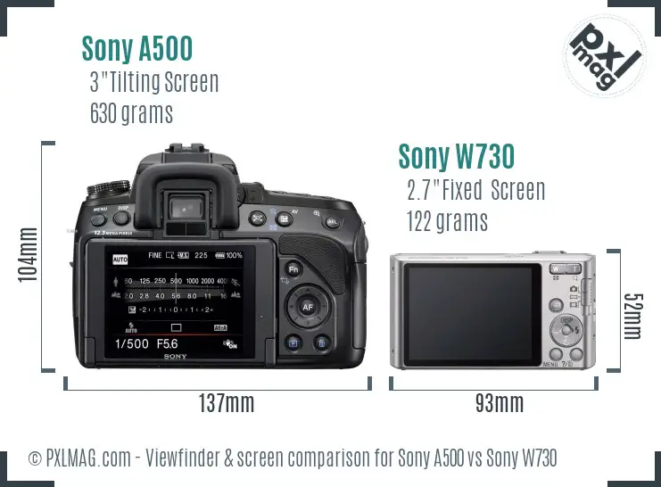 Sony A500 vs Sony W730 Screen and Viewfinder comparison
