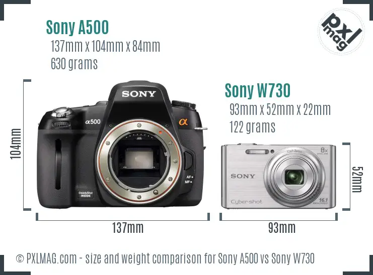 Sony A500 vs Sony W730 size comparison
