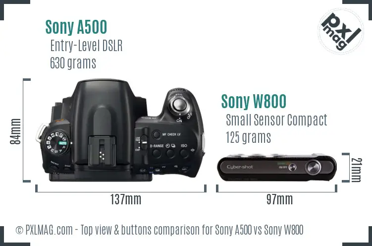 Sony A500 vs Sony W800 top view buttons comparison
