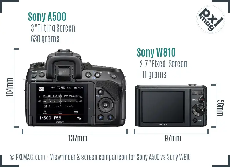 Sony A500 vs Sony W810 Screen and Viewfinder comparison