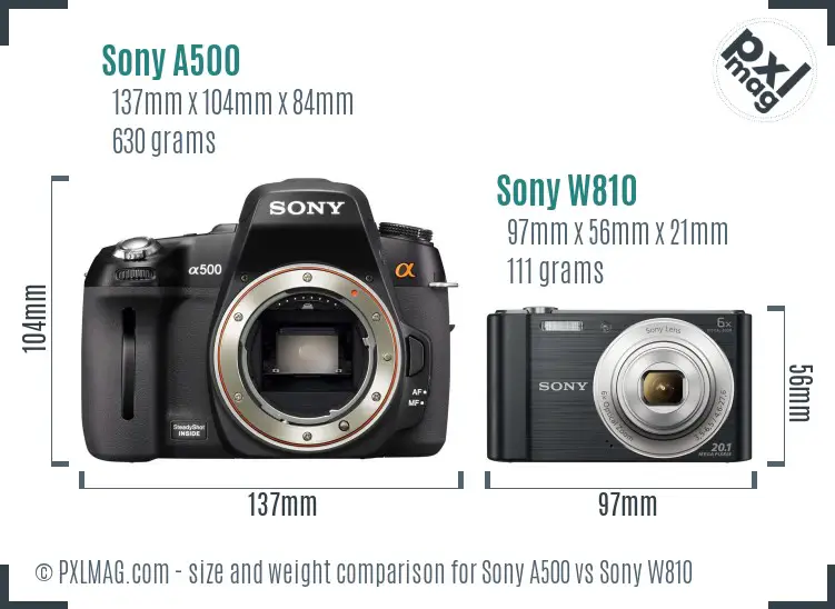 Sony A500 vs Sony W810 size comparison