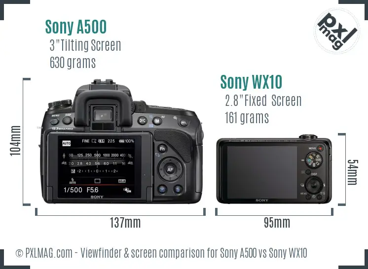 Sony A500 vs Sony WX10 Screen and Viewfinder comparison