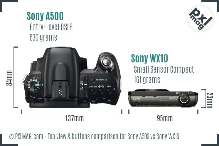 Sony A500 vs Sony WX10 top view buttons comparison