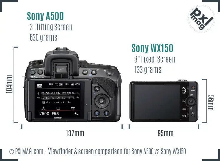Sony A500 vs Sony WX150 Screen and Viewfinder comparison