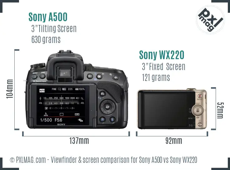 Sony A500 vs Sony WX220 Screen and Viewfinder comparison