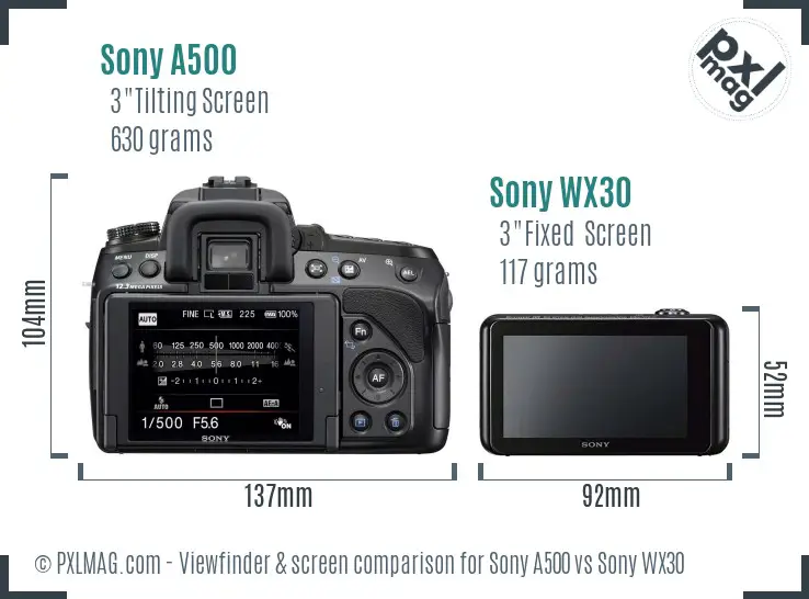 Sony A500 vs Sony WX30 Screen and Viewfinder comparison