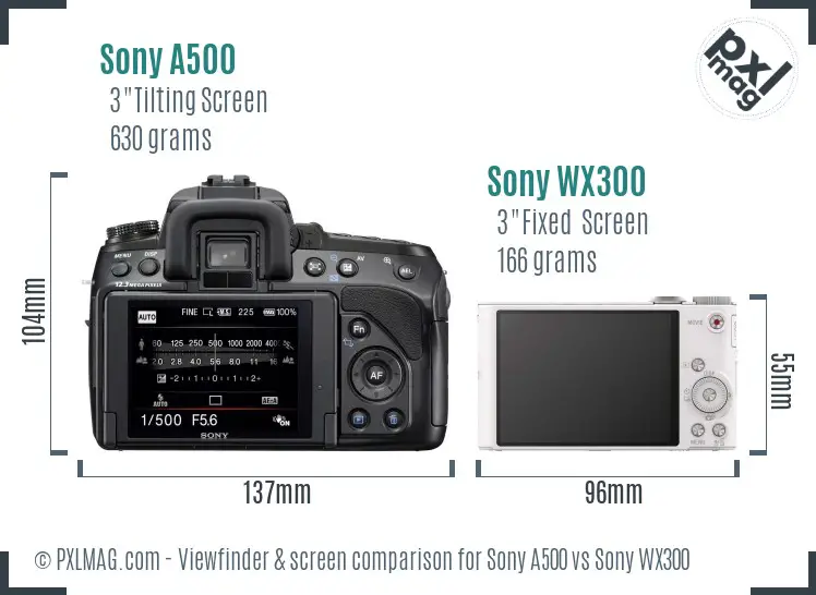 Sony A500 vs Sony WX300 Screen and Viewfinder comparison