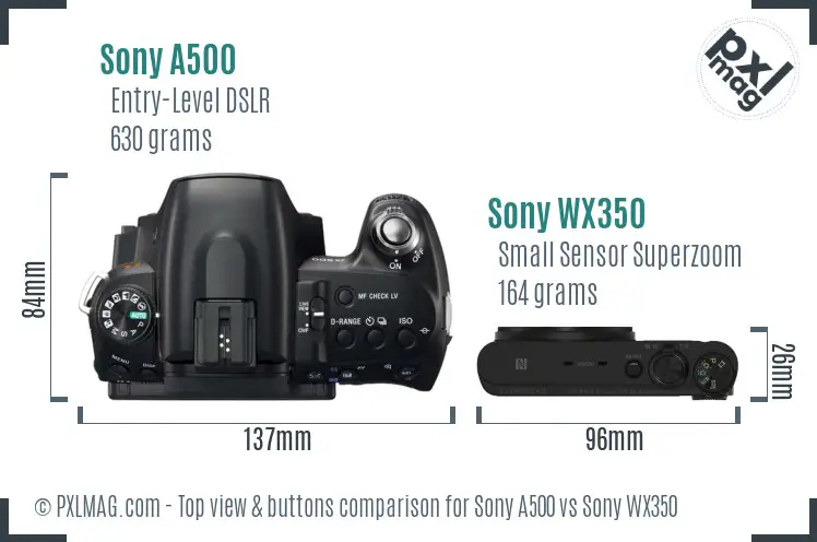 Sony A500 vs Sony WX350 top view buttons comparison