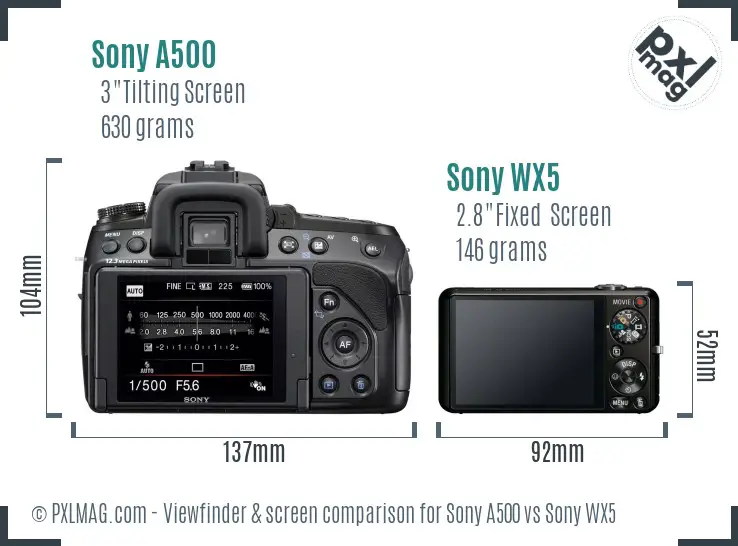 Sony A500 vs Sony WX5 Screen and Viewfinder comparison