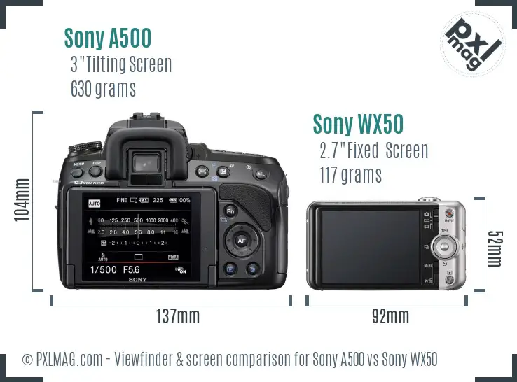 Sony A500 vs Sony WX50 Screen and Viewfinder comparison