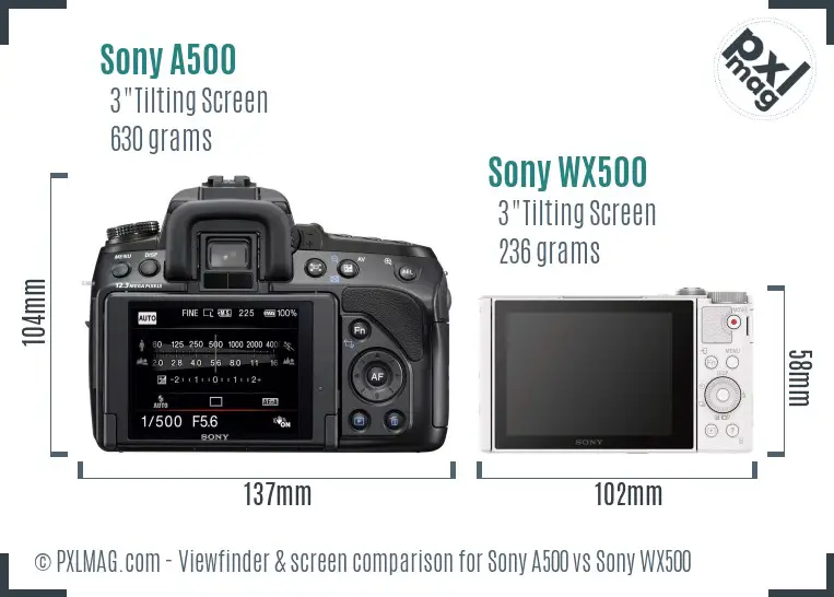 Sony A500 vs Sony WX500 Screen and Viewfinder comparison