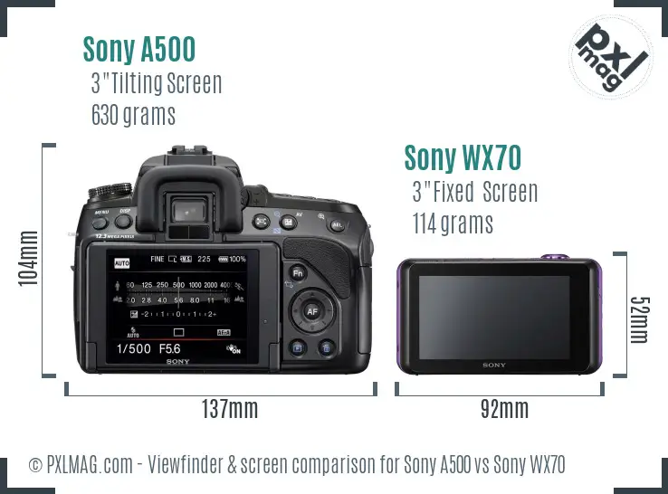 Sony A500 vs Sony WX70 Screen and Viewfinder comparison