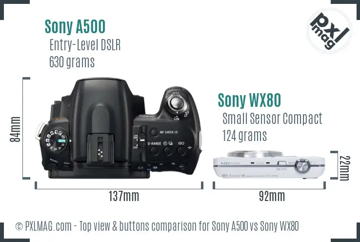 Sony A500 vs Sony WX80 top view buttons comparison