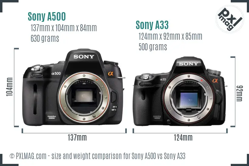 Sony A500 vs Sony A33 size comparison