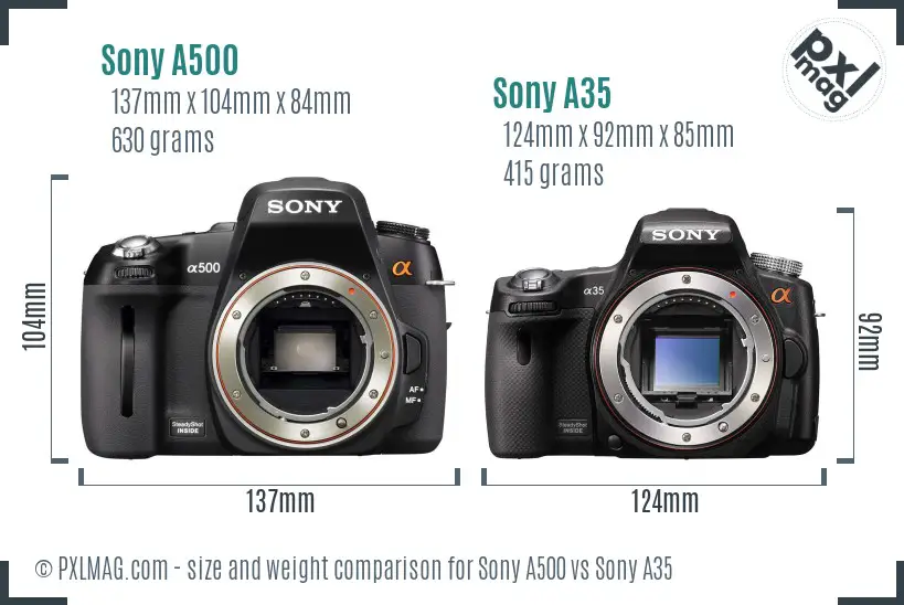 Sony A500 vs Sony A35 size comparison
