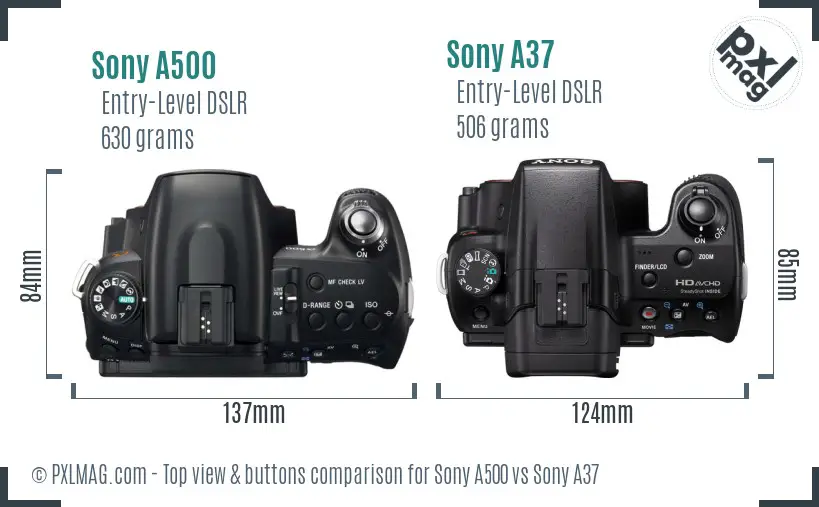 Sony A500 vs Sony A37 top view buttons comparison
