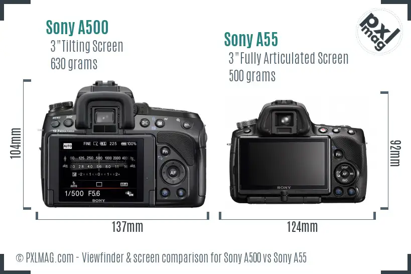 Sony A500 vs Sony A55 Screen and Viewfinder comparison