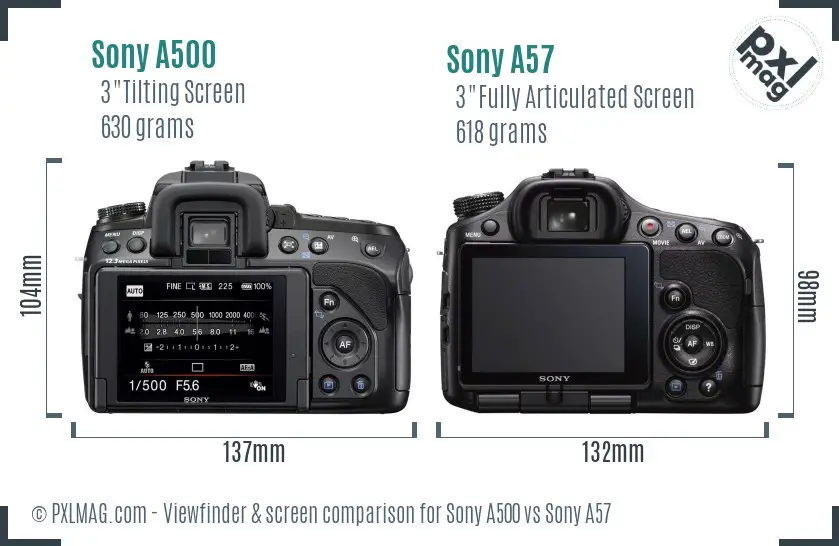 Sony A500 vs Sony A57 Screen and Viewfinder comparison