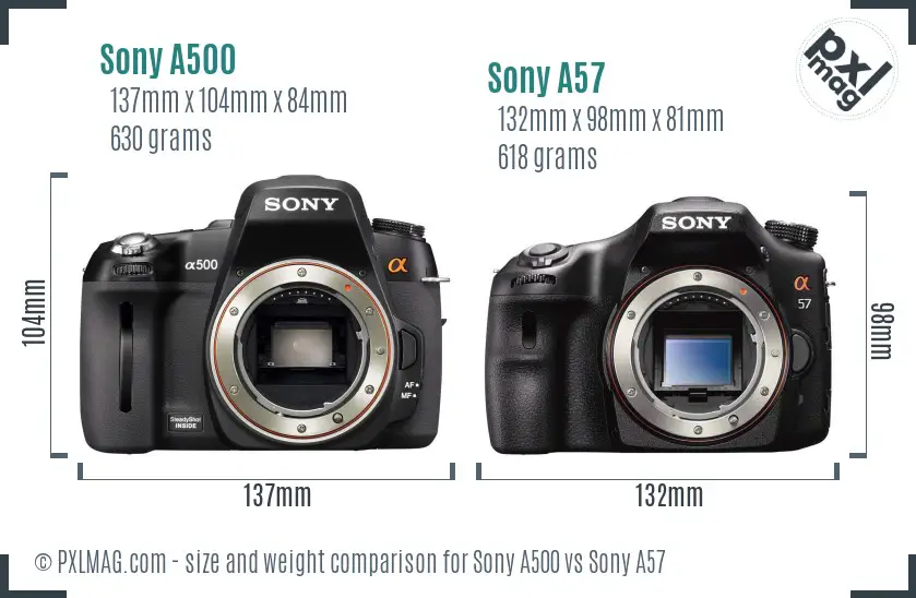 Sony A500 vs Sony A57 size comparison