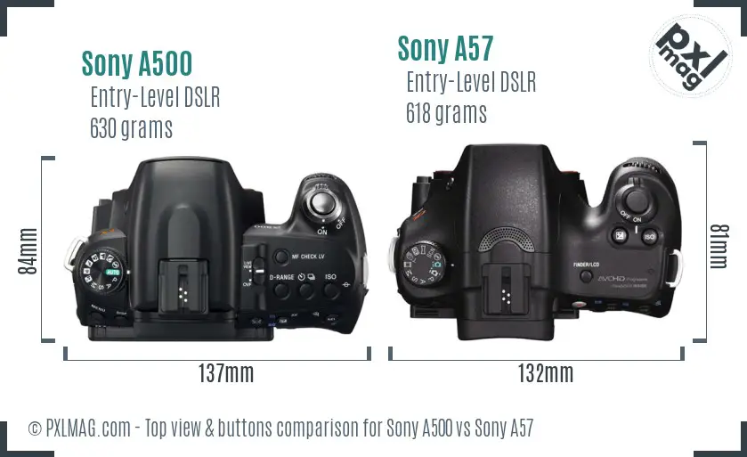 Sony A500 vs Sony A57 top view buttons comparison