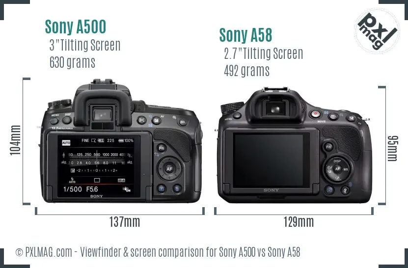 Sony A500 vs Sony A58 Screen and Viewfinder comparison
