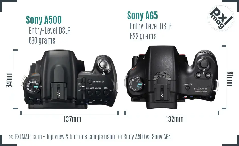 Sony A500 vs Sony A65 top view buttons comparison