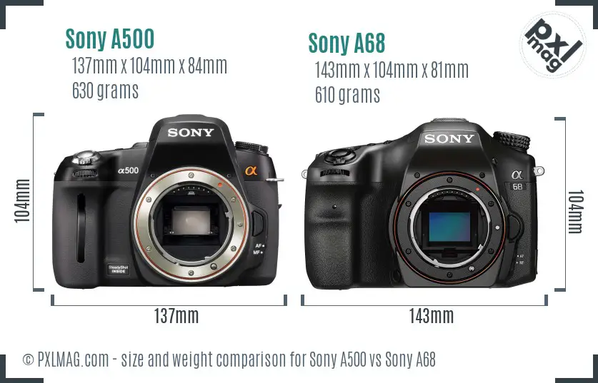 Sony A500 vs Sony A68 size comparison