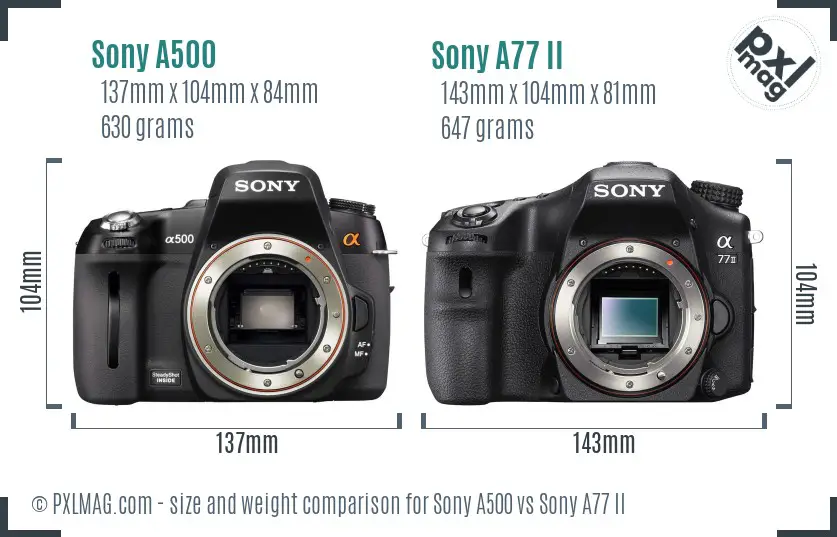 Sony A500 vs Sony A77 II size comparison