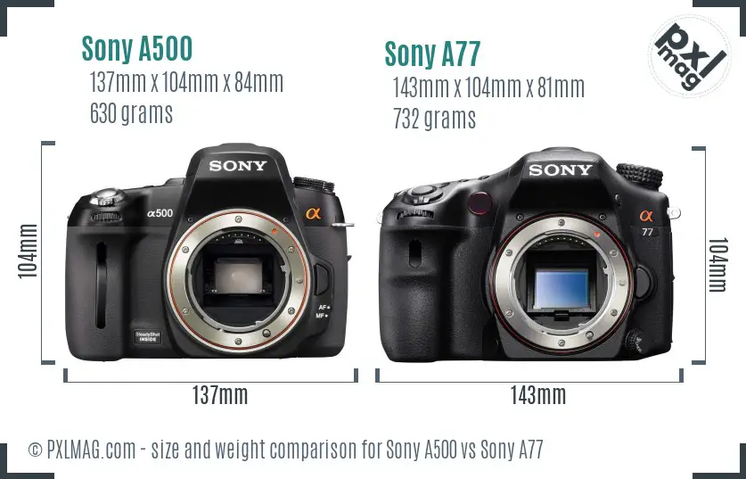 Sony A500 vs Sony A77 size comparison