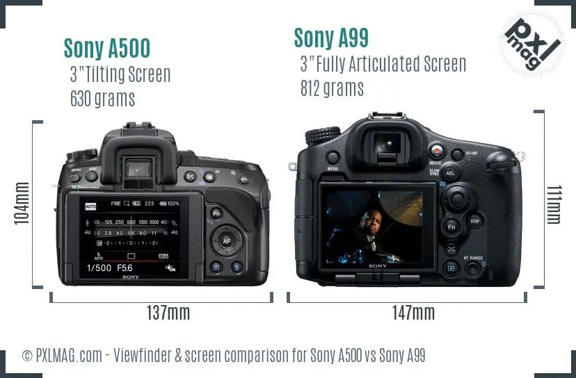 Sony A500 vs Sony A99 Screen and Viewfinder comparison