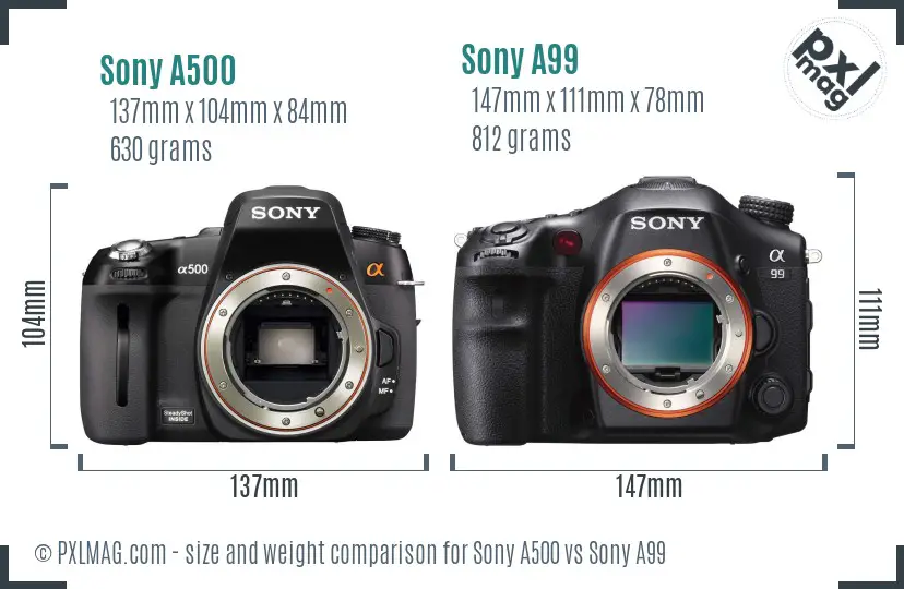 Sony A500 vs Sony A99 size comparison