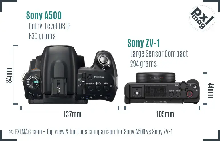 Sony A500 vs Sony ZV-1 top view buttons comparison