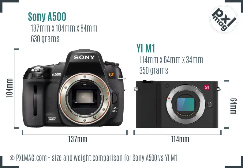 Sony A500 vs YI M1 size comparison
