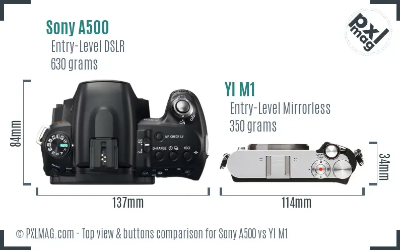 Sony A500 vs YI M1 top view buttons comparison