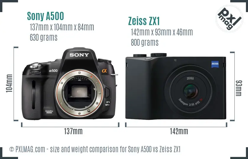 Sony A500 vs Zeiss ZX1 size comparison