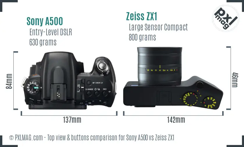 Sony A500 vs Zeiss ZX1 top view buttons comparison