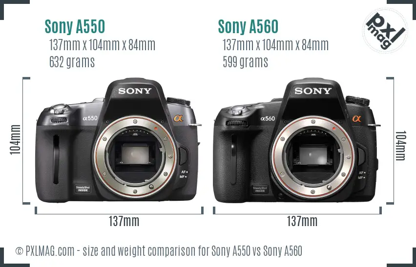 Sony A550 vs Sony A560 size comparison