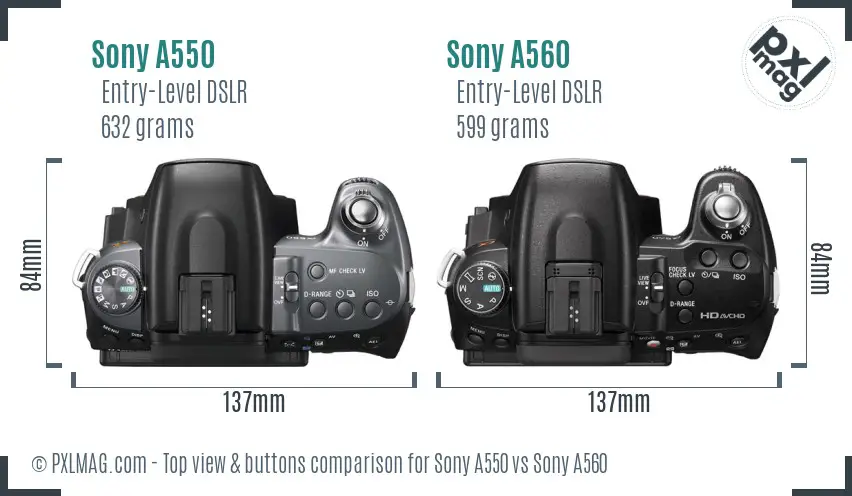 Sony A550 vs Sony A560 top view buttons comparison